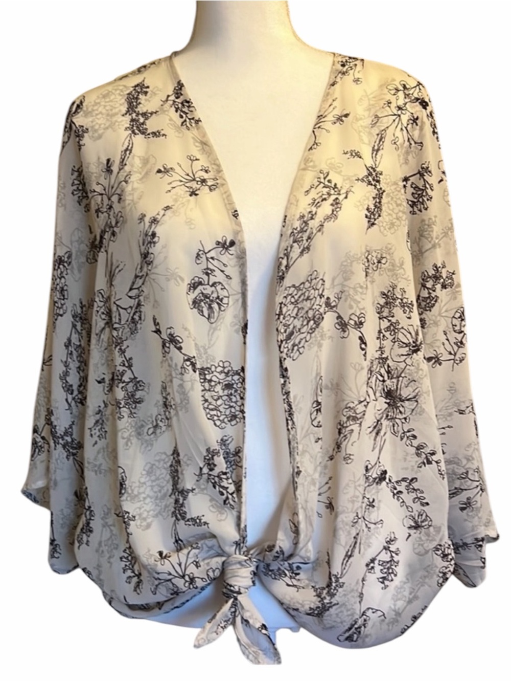 Mark Edwards Studio cream and deep dark plum open front shrug.  EC. Size large